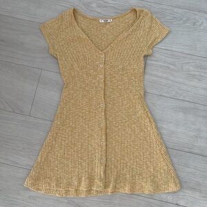 Yellow Ribbed Button-Down Dress